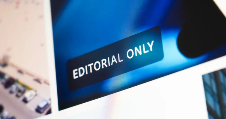 Close-up of 'Editorial Only' label on a digital display screen, emphasizing editorial content.